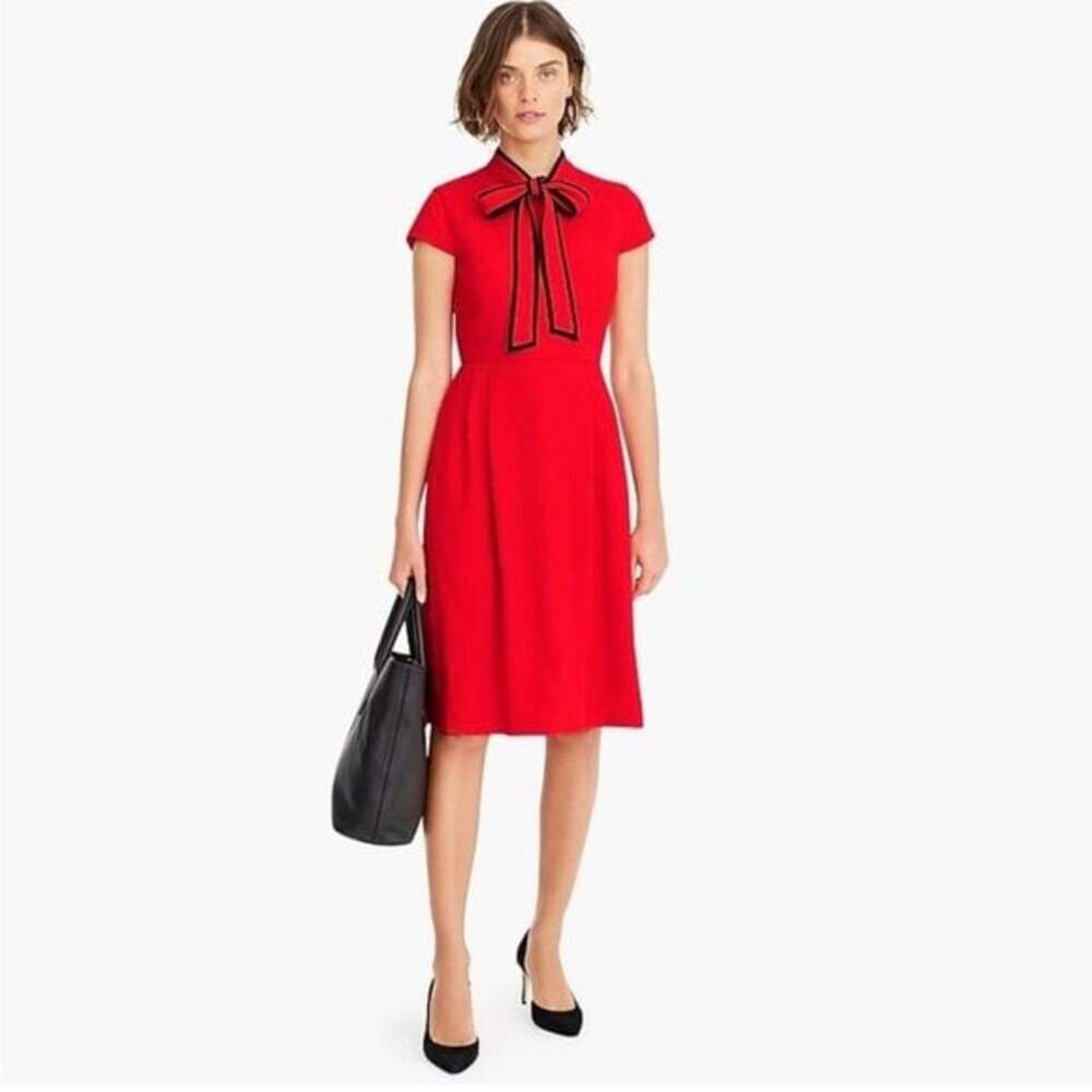 J. Crew Red Tie-Neck Dress in 365 Crepe Women’s Size 12 - Picture 8 of 10